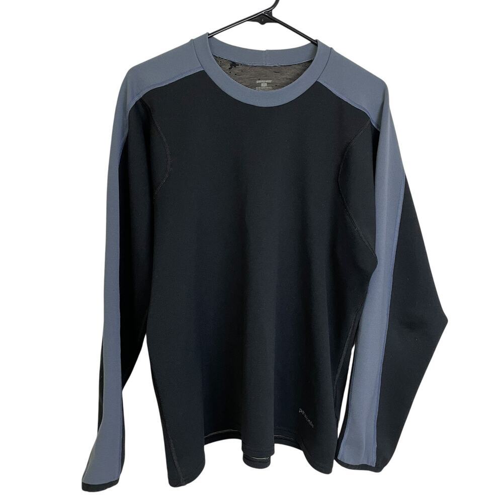 Patagonia Auxiwool Pullover Mens Size XL Blue Gray Outdoors Hiking Knit Shirt *